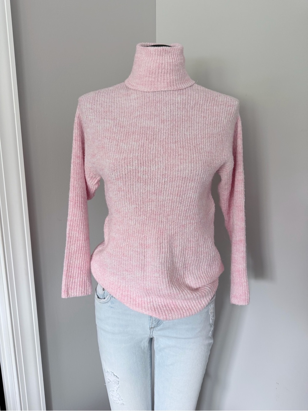 H&M Blush Pink Ribbed Turtleneck Sweater - Women's Rib Knit